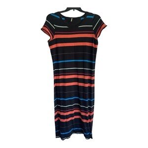 Free People Striped Black Midi Dress with Red and Blue Accents